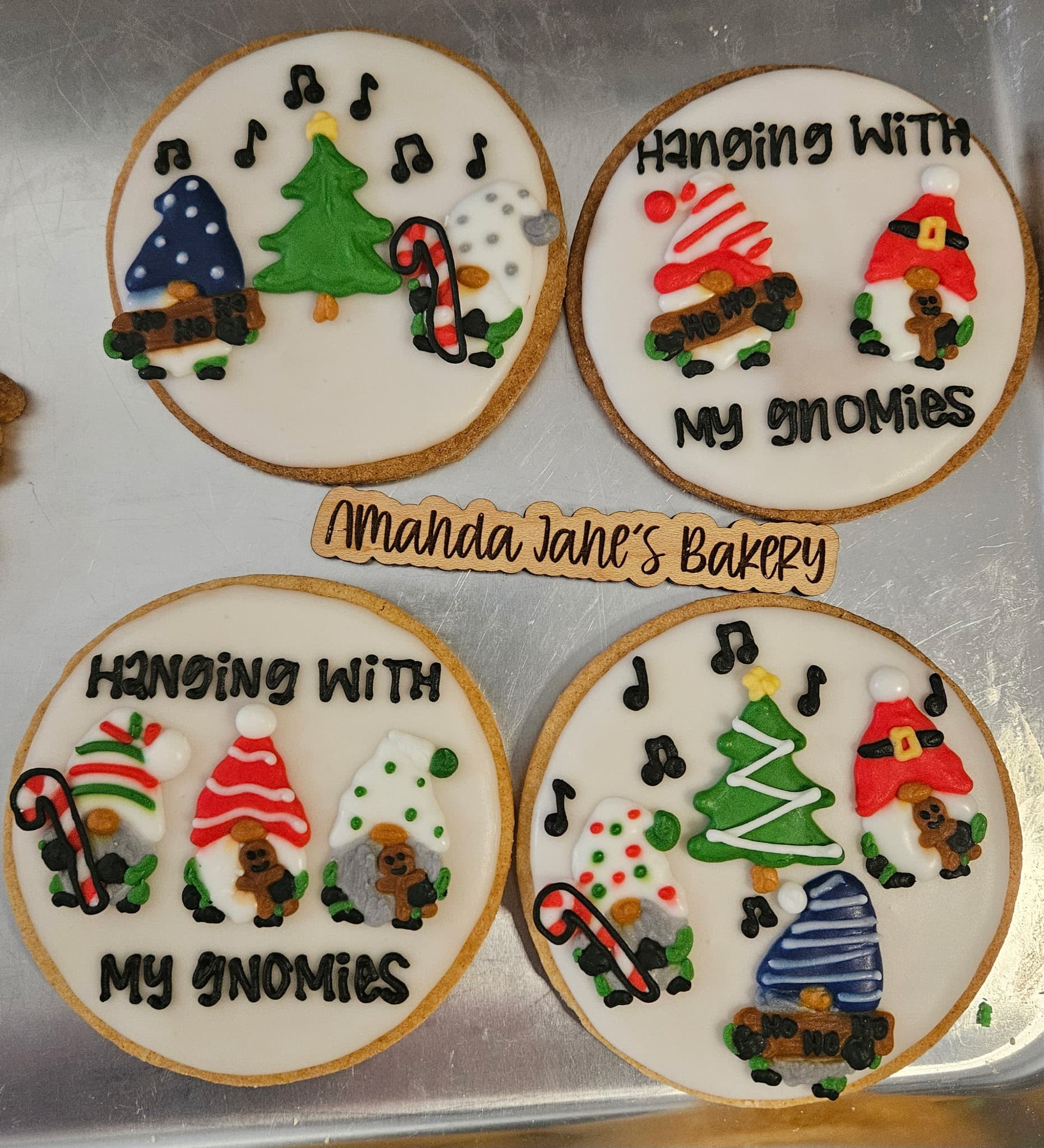 Holiday gnome cookies with hand-lettered icing